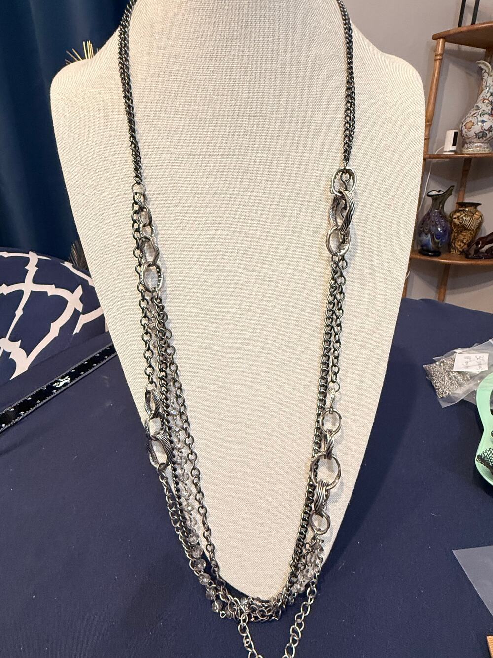 Runway Silver Tone Black Chain Multi Layer Statement Necklace 21”